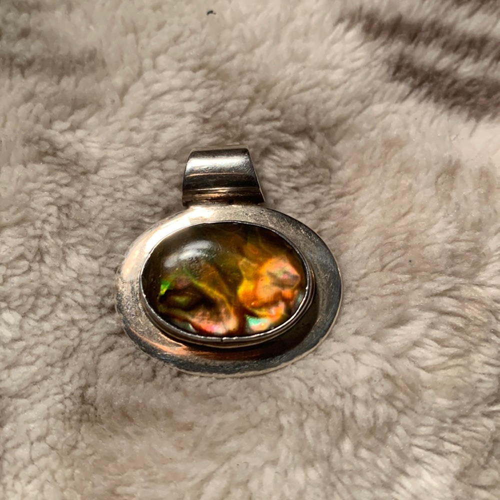 Sterling silver and amber abalone pendant